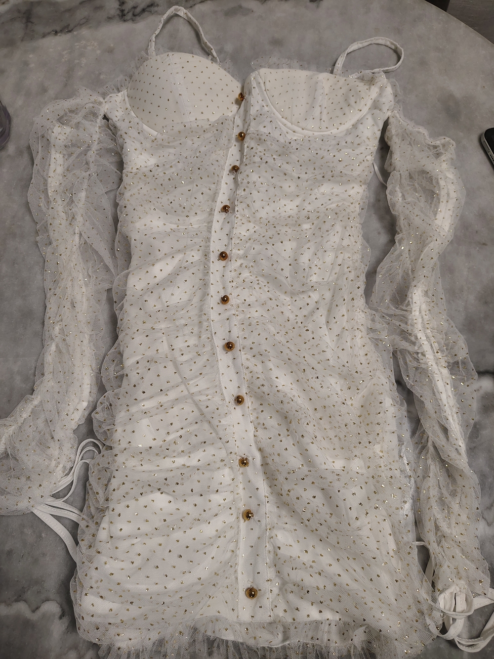 Fashion Nova White Mini Dress with Gold Foil Dots